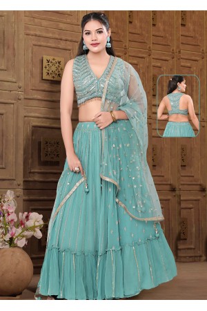 Pastel Blue Georgette Designer Lehenga